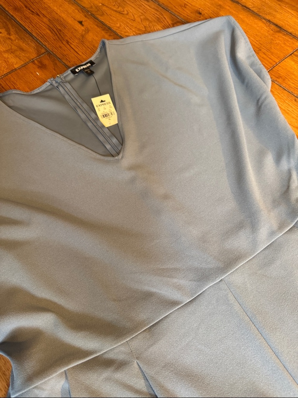 Express Dusty Blue V-Neck Wide-Leg Jumpsuit - Picture 3 of 4